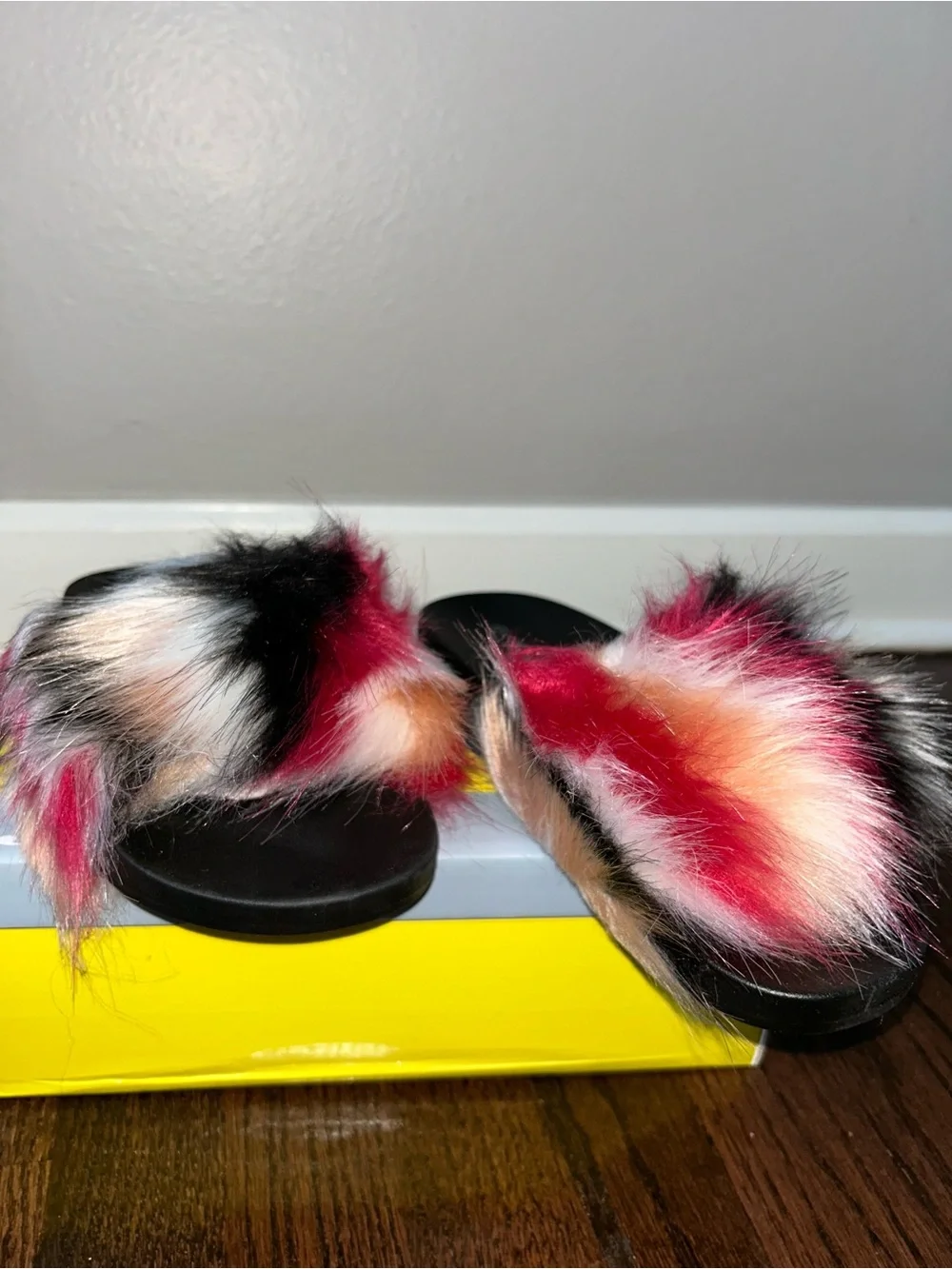 Forever 21 Kids Multicolor Faux Fur Slide Sandals - Pink, Black, Cream